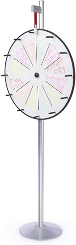 Miniatura 2 de Displays2go Rueda de premios con pizarra blanca para marcadores de borrado húmedo, diseño de doce ranuras, 27 pulgadas de diámetro, soporte de piso