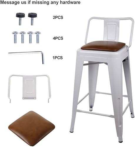 Miniatura 7 de GIA Taburete de metal de 24 pulgadas de altura de mostrador con asiento de cuero vegano marrón, blanco, juego de 2