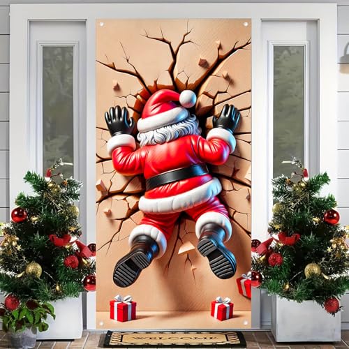 Image of BlissYard Christmas Door Cover Santa Wall Crash 35x71 Inch Polyester