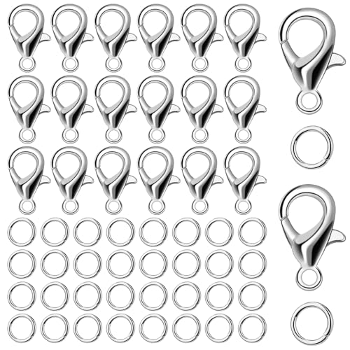 Doxiru 400-teiliges Armbandverschluss-Set 200 Armbandverschlüsse und 200 Biegeringe für selbstgemachte Armbänder Halsketten Anhänger Kunsthandwerk Schmuckherstellung (Silber)
