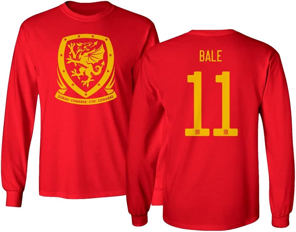 Flaura European Soccer 2020 Wales #11 Gareth Bale Jersey Style Unisex Long Sleeve Tshirt