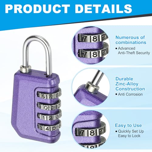 Image of MECCANIXITY Combination Lock, 4 Digit Padlock Combination Outdoor Waterproof Locker Lock for Gym Luggage Home Sports Hasp Storage, Pearl Purple Pack of 1