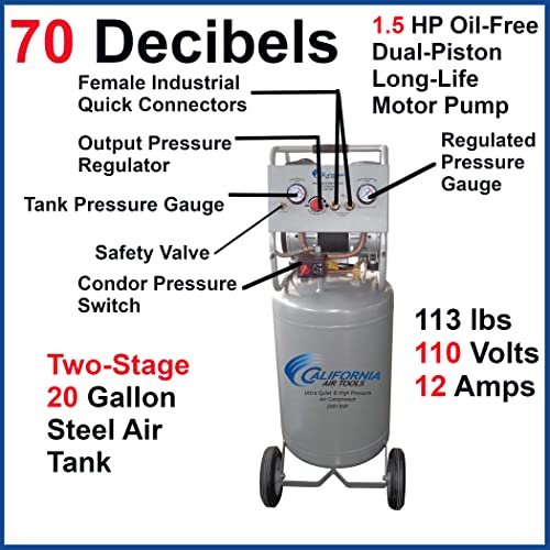 California Air Tools Cat-20015Hp Ultra Quiet & Oil-Free 1.5 Hp, 20 Gallon 175 Psi Two Stage Air Compressor #TOP6