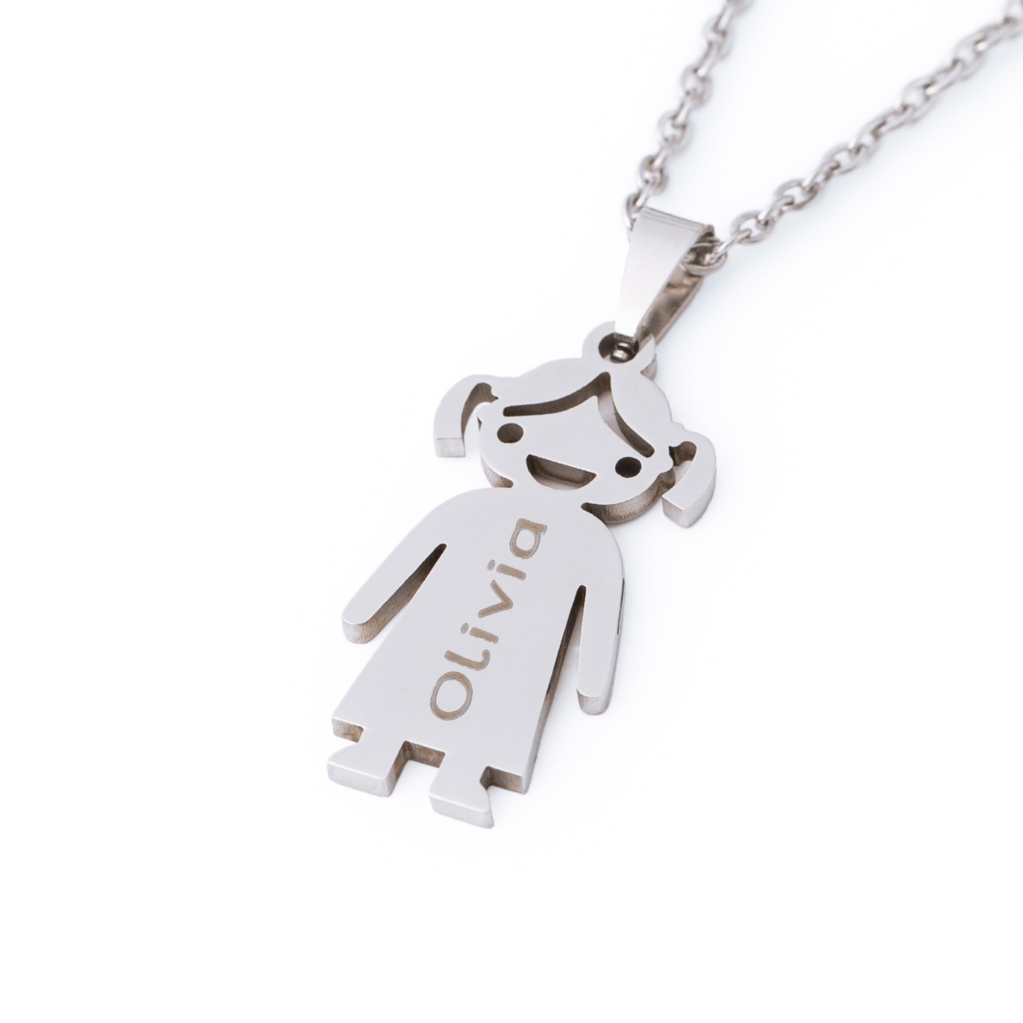 Wanapix | Colgantes Grabados con Figuras de Niños y Niñas | Personaliza ambos lados con Textos Grabados | Modelo Niño o Niña | Colgante Personalizado de Acero Inoxidable
