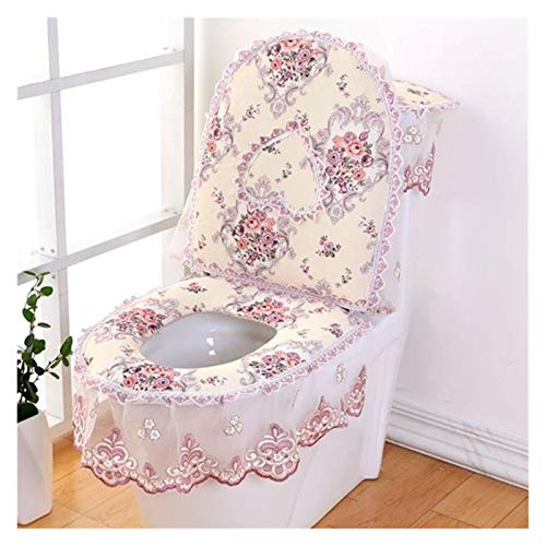 Toile Sitzauflagen 3 Stück/Set Toilettensitzabdeckung Combo Europäische Spitze WC-Sitzkissen Haushaltstoilettensitz Zipper Sitz Waschmaschine Winter U-förmig WC-Sitz (Color : Lavender)