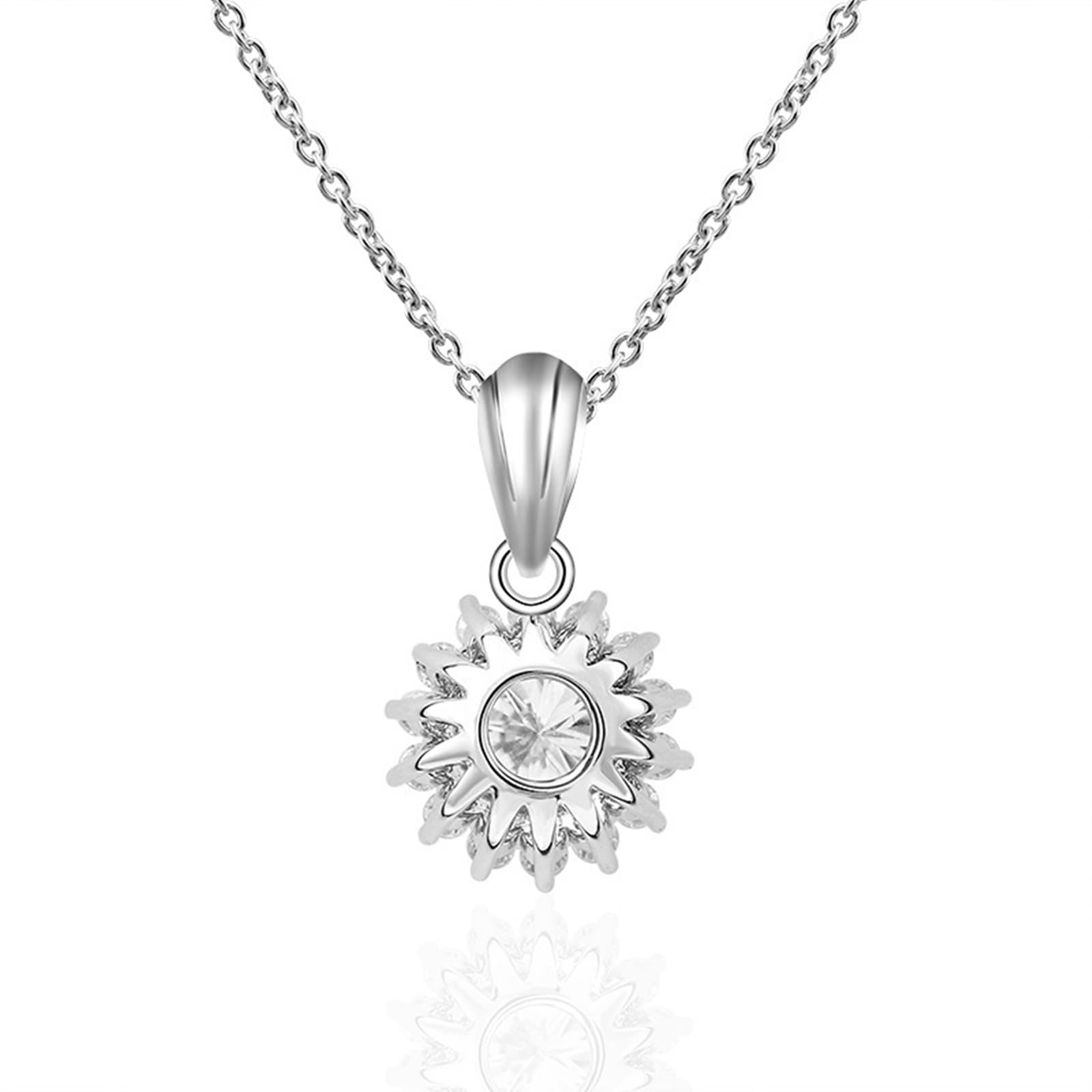 XYNSNDB Halskette aus 9-karätigem/14-karätigem/18-karätigem Weißgold für Damen, 1 Karat Moissanit-Sonnenblumen-Edelstein-Anhänger, Schmuckkette, Länge 45,7 cm