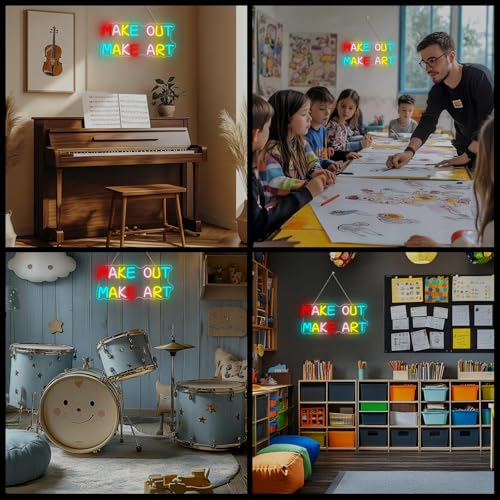 Image of Horseneon Make Out Make Art Neon Sign Led Light Classroom Decor Light Up Sign Dimmable Classroom Lights Neon Signs for Wall Decor Led Wall Art Gifts for Artist Children