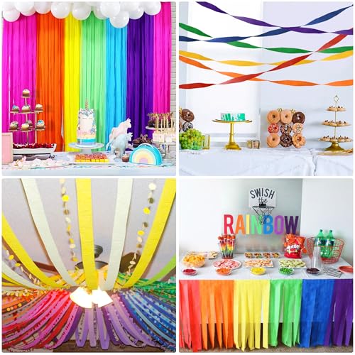 Image of Crepe Paper Streamers 6 Rolls Rainbow Streamers 2.2 Inches 738 Feet, Streamers Party Supplies for Birthday, Wedding, Baby Shower, Bachelorette Party, Graduations Decorations, DIY Crafts
