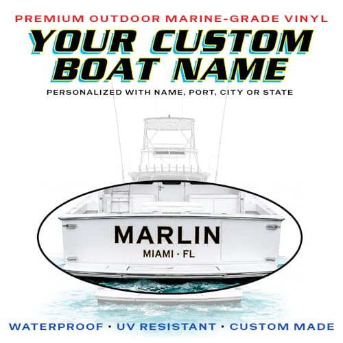 Custom Boat Name Decals Personalized Marine Grade Vinyl Boat Lettering & Graphics Waterproof UV Resistant Boat Letters Stickers with Name Hailing Port City State for Transom Hull Trailer
