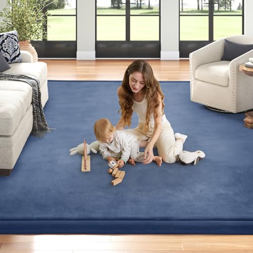 Image of Baby Play Mat for Floor Nursery Rug Muscle Mat Area Rug Playroom Rug 79 inchx110 inch Playpen Mat Elastic Foam 1.3 inch Thick Crawling Mat for Babies,Toddlers, Infants, Kids,Sapphire Blue