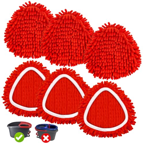 6 Pack Mop Replace Head for O Cedar Mop Heads Replacements for Ocedar Chenille Duster for O-Cedar Easywring 1-Tank Spin Mops Reusable Red Chenille Dust Mop Pads for Dry Wet Use