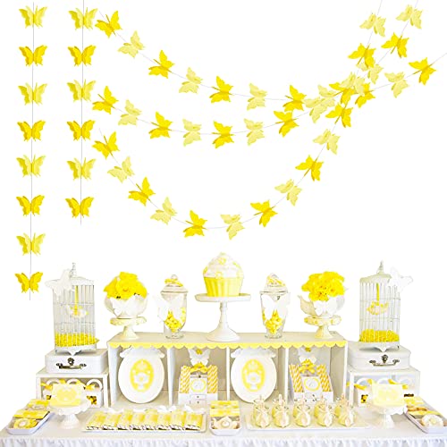 Image of 5 Pieces 3D Yellow Butterfly Paper Garland Hanging Decorative Banner for Home Ceiling Decor Birthday Party Baby Shower Wedding Theme Showcase Decoration Supplies Total 393 Inch Length