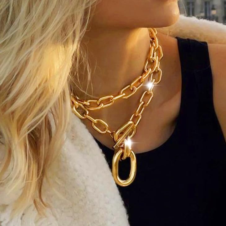 CLOACE Chunky Choker Necklaces Layered Pendant Necklace Chain Punk Thick Necklace Accessories for Women - Image 6