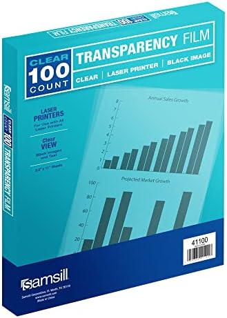 Samsill Economy Transparent Printer Sheets, Projector Film, Clear Transparency Film for Laser Jet Printers, 8.5 x 11 Inch Sheets - Black Image Only, Box of 100 Sheets
