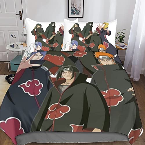 Juego De Cama De Impreso En 3D con Almohada, Comforter Cover Akatsuki Edredón con Cremallera, Naruto Funda Edredón Microfibra Suave Kinder Und Erwachsene Nórdica King(220x240cm)