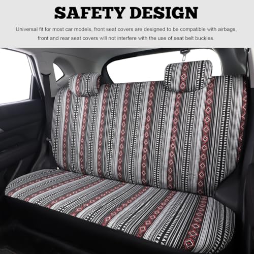 ZNDAW 9PCS Baja Saddle Blanket Car Seat Covers, Front Set Breathable Washable Seat Covers with Seatbelt Pad, Striped Woven Cloth Airbag Compatible Seats Protector for Most Vehicles (Black White Red) by ZNDAW - Used condition - Image 6