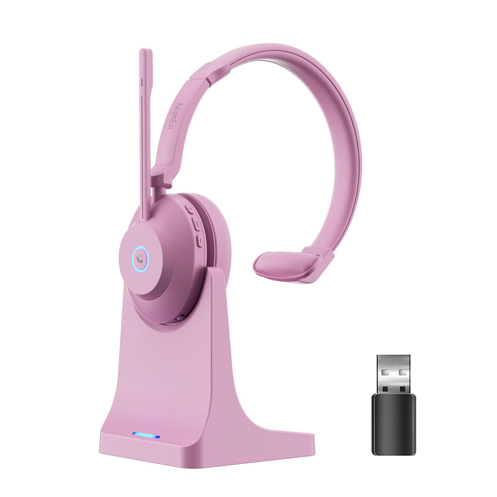 Bluetooth Wireless Headset with Mic for Work, Advanced Noise Reduction Microphone, Clear Calls - Comfortable On-Ear Headphones, Bluetooth 5.3, Applicable to Laptop, PC, Zoom, Office(Pink)-image-47
