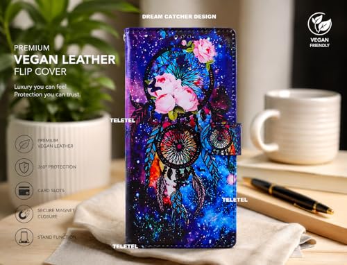 Image of TELETEL Dream Catcher Design Leather Flip Back Phone Case Wallet Cover with Card Slot Holder Kickstand - Multicolor for Vivo V50 5G
