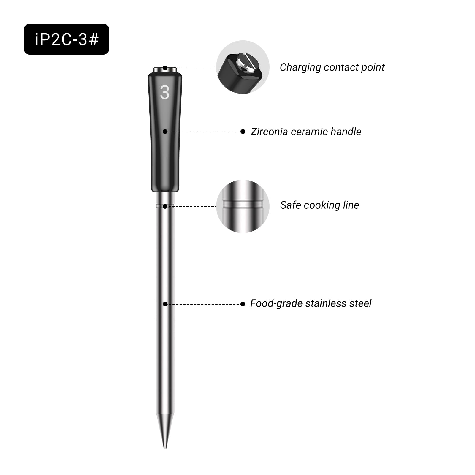 Wireless Meat Probe #3, Compatible for The INKBIRD INT-14-BW Wireless BBQ Thermometer, Fast Response, IP67 Waterproof (Number 3)