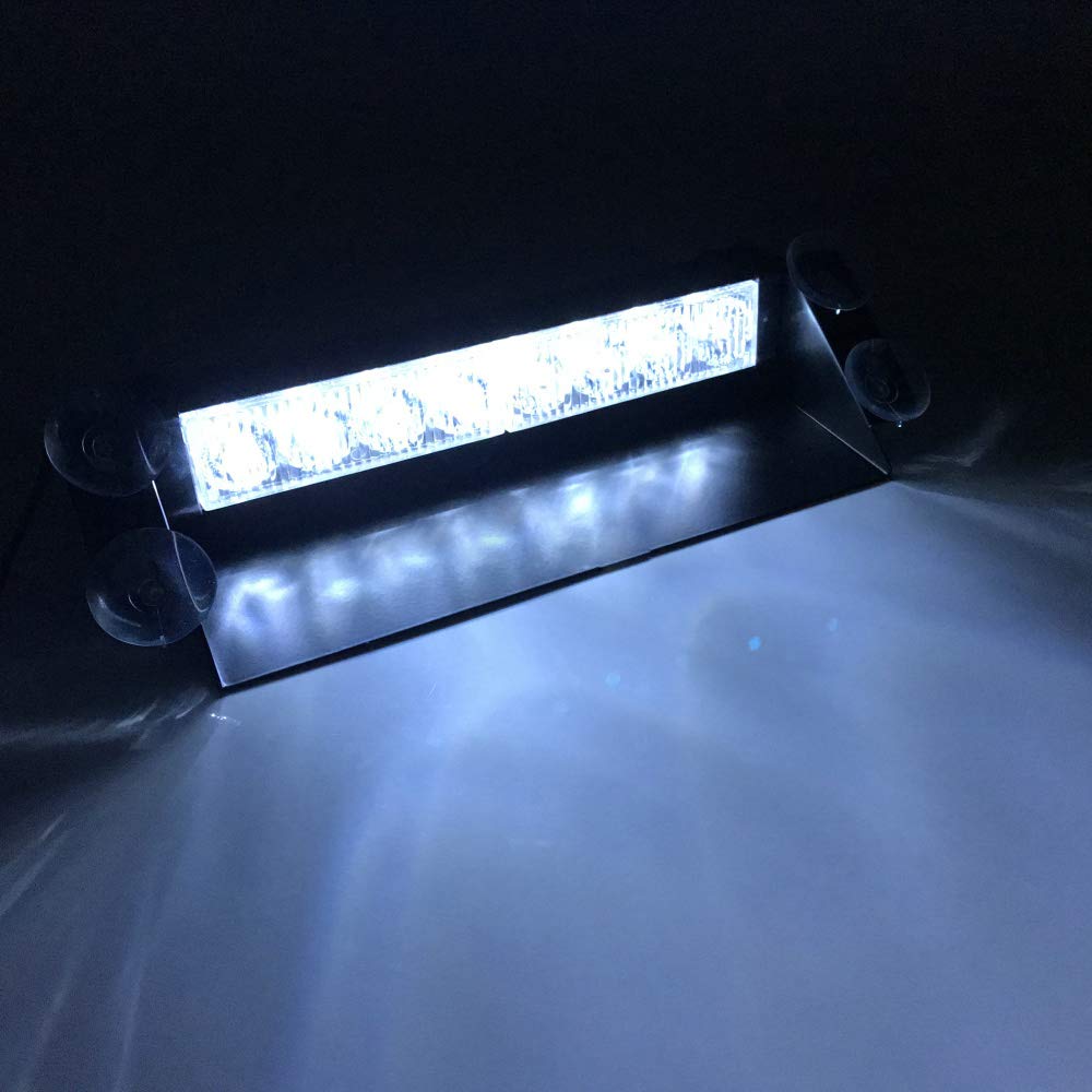 Lampe stroboscopique d'avertissement d'urgence 8 LED pour Pare-Brise de Voiture gyrophare (Blanc)