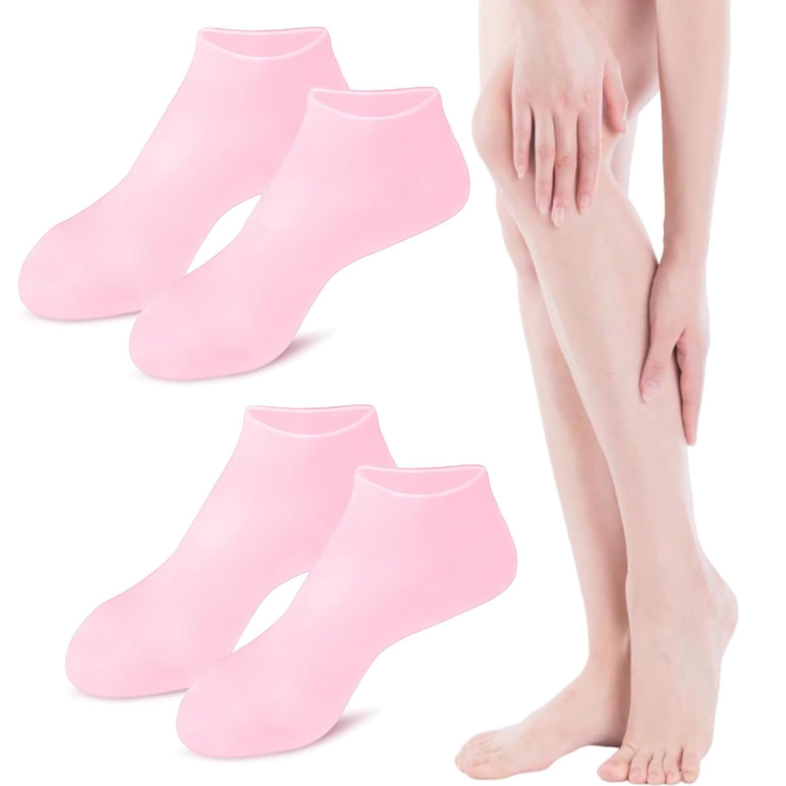 Silicone Moisturizing Socks 2-Pairs Men Women Moisturizing Socks for Dry Cracked Heel Rough Feet Skins Soften Foot Calluses Soft Pedicure Socks Pink