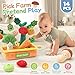 Mini Tudou Baby Toys 6-12 Months-Fruits Veggies Farm Stuffed Toys 15PCS-Montessori Sensory Educational Toy Mushroom Carrot with Rattle Squeaker Crinkle Color Shape Number Matching