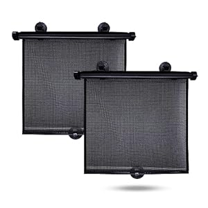 EcoNour Car Side Window Sun Shade (2 Pack) | Retractable Car Roller Sunshade for Kids | Baby Car Window Shades for UV and Sun Glare Protection | Baby Car Travel Accessories (15″x17″)