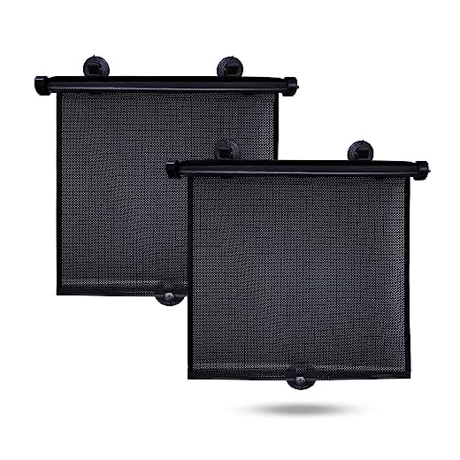EcoNour Car Side Window Sun Shade (2 Pack) | Retractable Roller Sunshade with 2 Suction Cups for Kids | UV & Sun Glare Protection | Baby Car Accessories (15"x17")