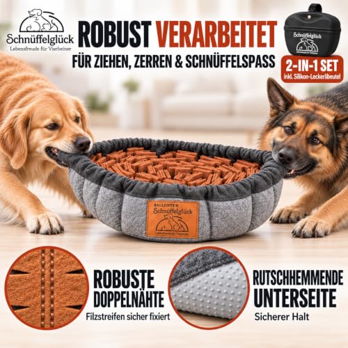 BALLONTE Schnüffelteppich Hund - 2-in-1 Schnüffelmatte mit Leckerlibeutel
