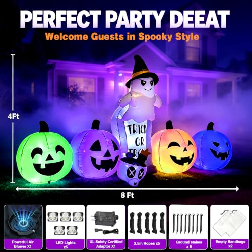 Image of 8FT Halloween Inflatable Ghost Tombstone & Jack-o'-Lantern Yard Decor