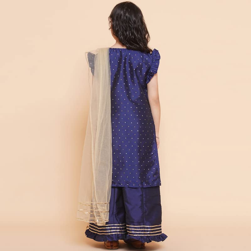 Image of Modish Couture Kid's Girl Stylish Fashionable Printed Kurta & Palazzo Set with Dupatta for Party, Birthday, Diwali, Festival, Puja Occasion (Navy Blue,) -MDCT036