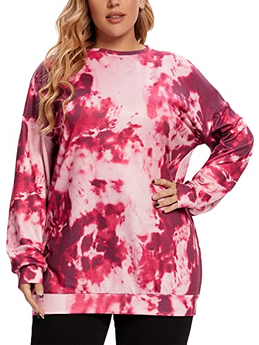 Ziola Women s Plus size Tie Dye Sweatshirt Casual Crewneck Pullover Long Sleeve Loose Fit Tunic Tops