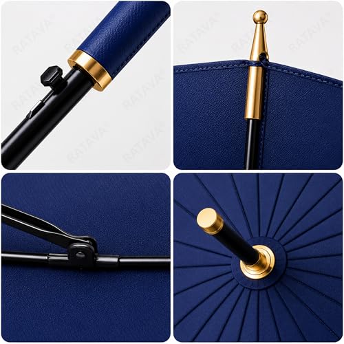 Image of Extra Large 24 Ribs Golf Umbrella - Automatic Open Long Handle, Heavy Duty Windproof Double Canopy, Waterproof & UV Protection Stick Umbrella for Men & Women 1pc