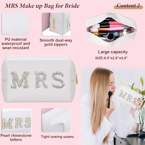 Personalized Initial Bridal Shower Gifts Box Set, Bride Slippers MRS Cosmetic Bag Bride Hair Clip Wedding Gifts for Bride, Bride to be Gifts Bachelorette Gifts3