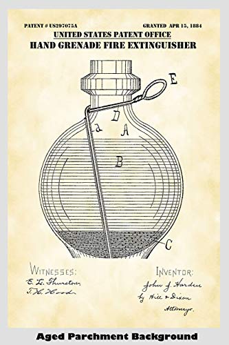 Vintage Hand Grenade Fire Extinguisher Poster Patent Print Art Poster: Choose From Multiple Size and Background Color Options