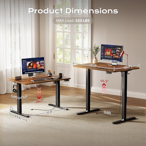 Image of Huuger Electric Standing Desk with Power Outlets and USB-C Port, 39 X 24 Inch Height Adjustable Desk, Sit Stand Desk for Home Office, Computer & Gaming Desk with 4 Presets, Rustic Brown