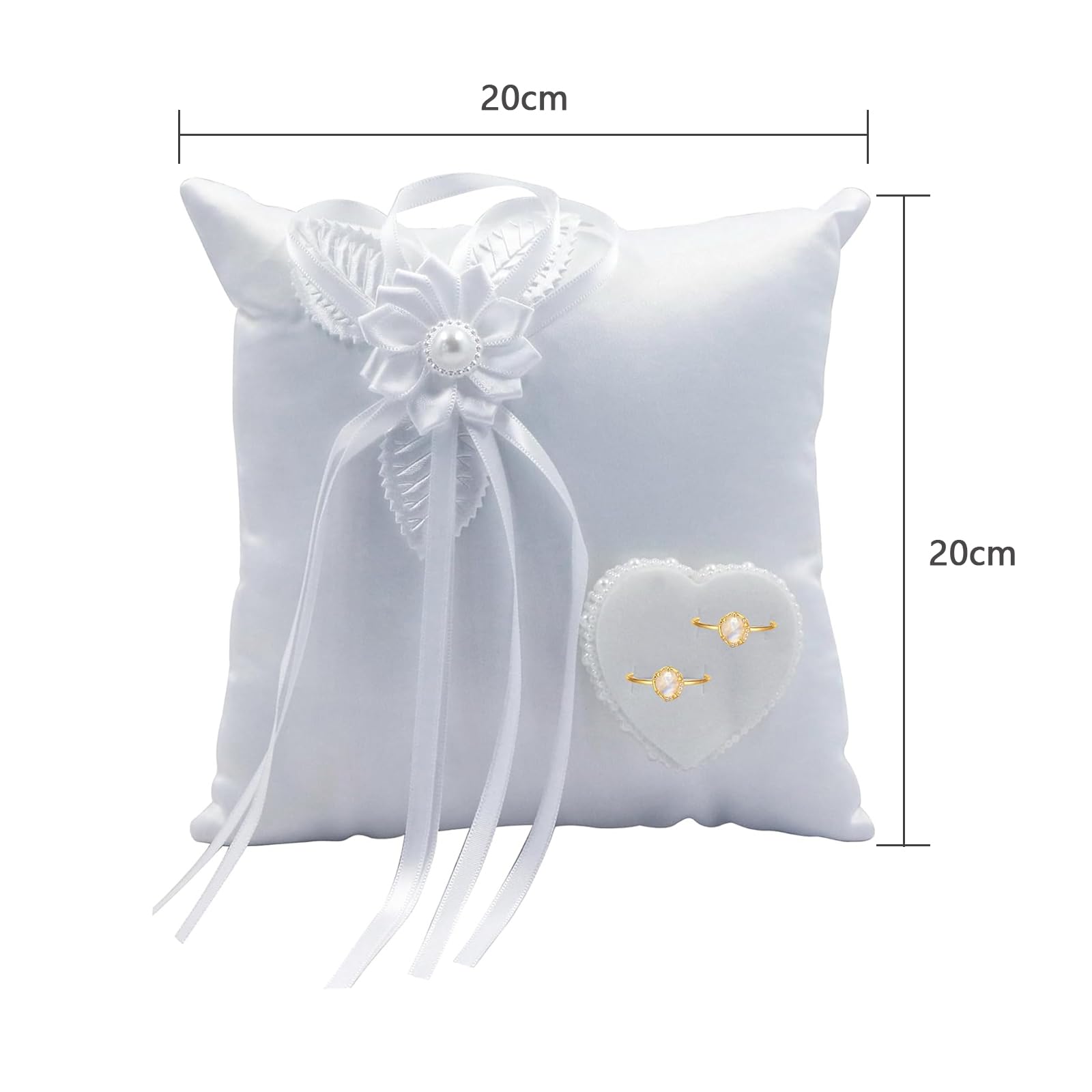 Scatola Portafedi A Forma Di Cuore Con Cuscino Fiore Rosa - Bomboniera Matrimonio 15x9 Cm - Foto 6