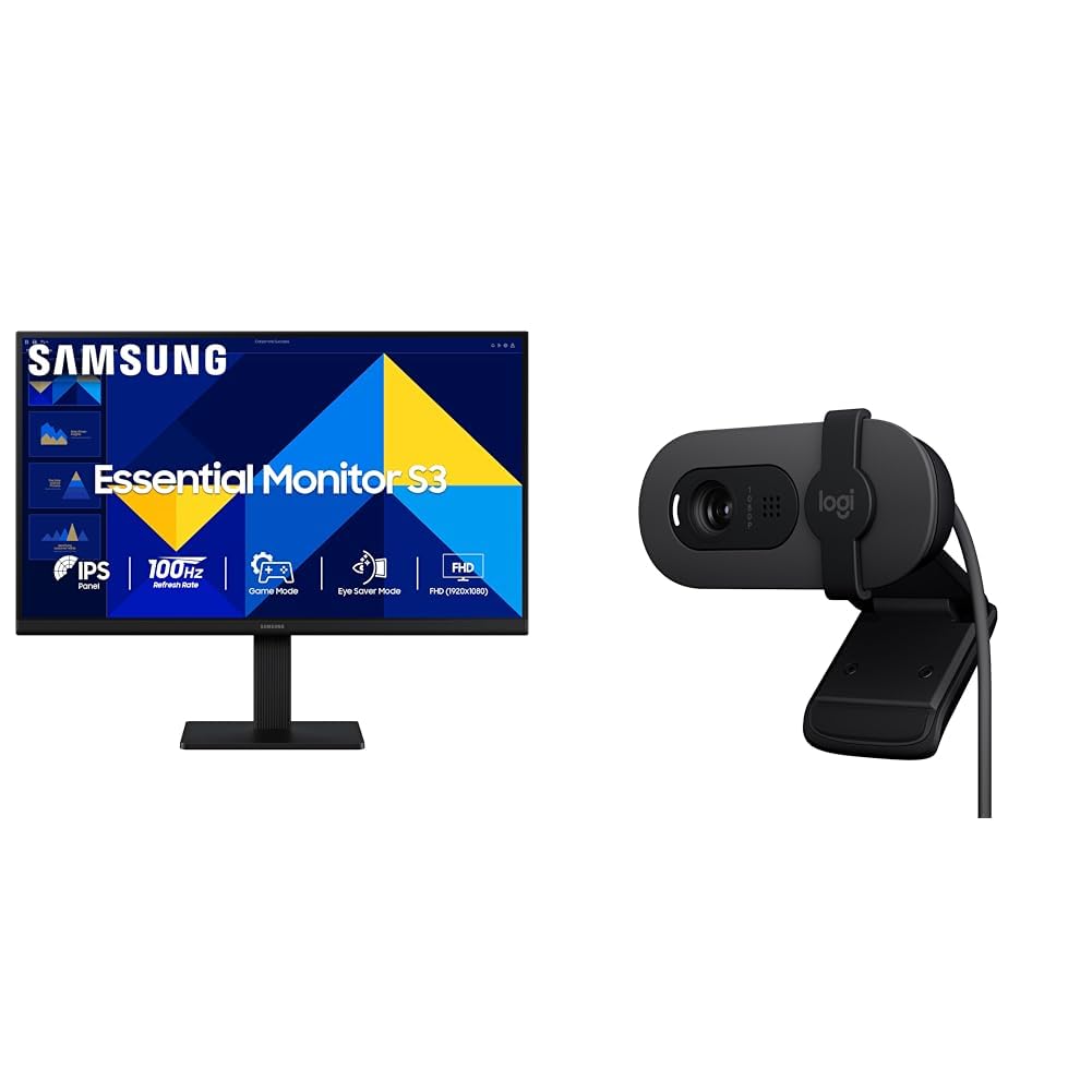 Samsung 24" (60.5 cm) S3 Flat Monitor|Super Slim Borderless Design|IPS Panel|FHD 1920 x 1080|100 Hz|5 ms|Ports-HDMI,VGA|Game Mode|Eye Saver Mode + Logitech Brio 100 Full HD 1080P Webcam-image-21