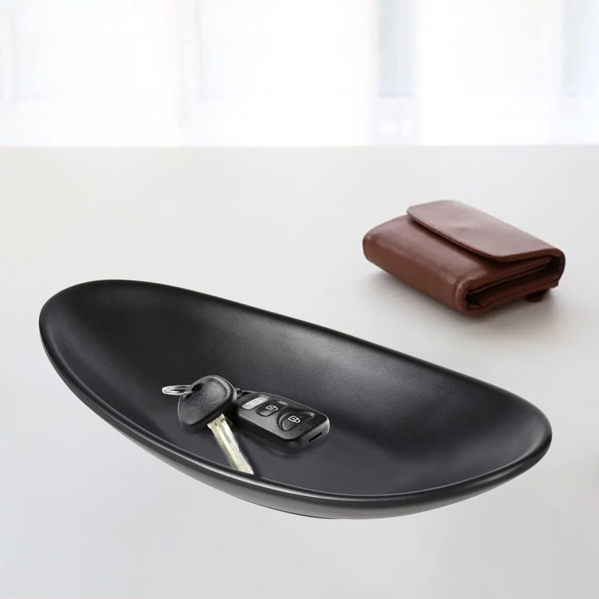 Bandeja Ovalada para Llaves y Joyas, Cuenco Decorativo para Monedas y Accesorios, Organizador de Mesa de Entrada, Bandeja Decorativa para Pasillo para Decoración del Hogar,negro