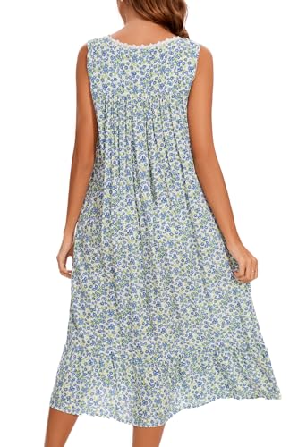 Image of AVIIER Cotton Nightgowns for Women Sleeveless House Dress Ladies Long Nightdress with Pockets S-XXL