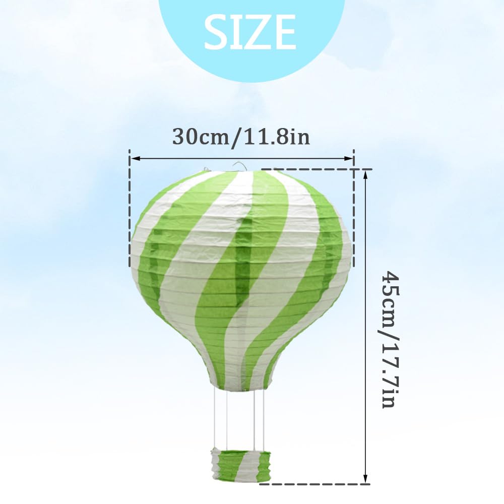 Hocansen 3Pcs Hot Air Balloon Paper Lanterns 30cm Hanging Paper Lantern Lampshade Craft Decoration for Party Home Wedding (RQ-DL/Green) - Image 2