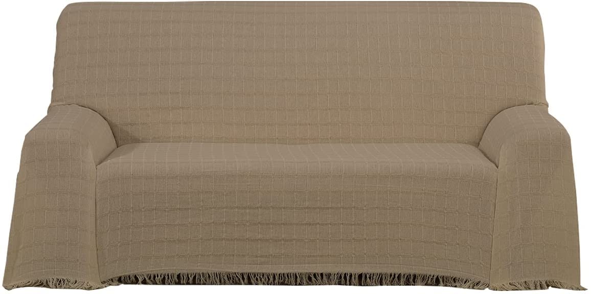 REGALITOSTV (180_x_260_cm, Beis) Colcha Multiusos Foulard Plaid Liso Mod: TORROX para Cama o sofá Fabricado EN ESPAÑA