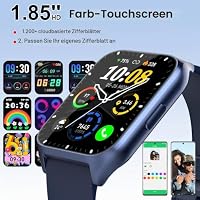 Smartwatch Herren Damen, 1,85" HD Touchscreen Smart Watch mit Telefonfunktion, 100+ Sportmodi Sportuhr mit Schrittzähler/Herzfrequenzmonitor/Schlafmonitor, IP68 Wasserdicht Fitnessuhr, Dunkelblau – Ansicht 4