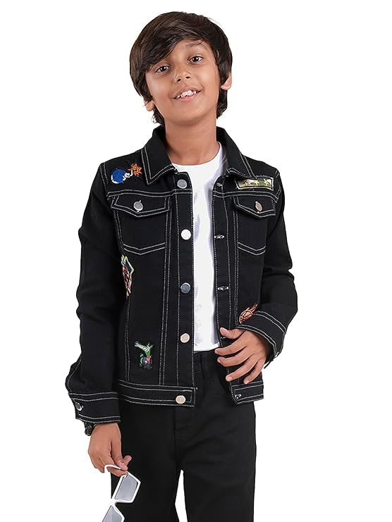 Image of KiddoPanti Boys Denim Jacket | Cotton Poly Blend with Spandex | Washed Denim, Full Sleeve | Button Closure & Front Flap Pockets | Collared Neck