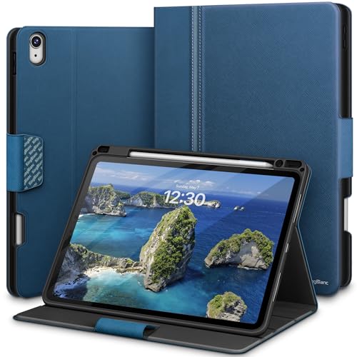 KingBlanc for Air 13-inch Case (M4 2026/M3 2025/M2 2024) with Built-in Pencil Holder PU Leather Durable Protective Stand Folder Cover Auto Wake/Sleep Multi-Angle for Viewing/Typing Blue