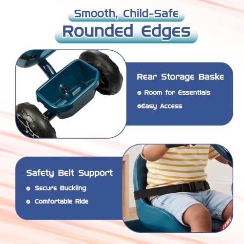 Image of Amazon Brand - Jam & Honey Vespa Basic Kids Tricycle | Scooter Style Trike with Safety Belt & Storage Basket | Sturdy Wheels & Metal Frame | Ride-On for Boys & Girls Age 2+ Years