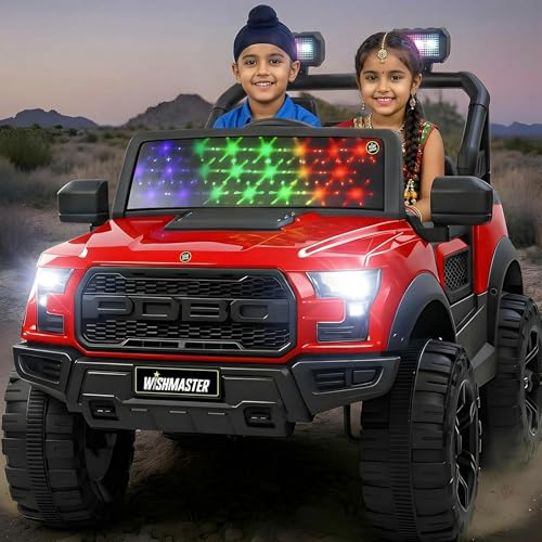 Image of Wishmaster Kids 4x4 Ride-On Jeep Car - 12V Electric Battery Operated Toy with Remote Control, LED Lights, Music, Suspension & Big Wheels | Off-Road Jeep for Boys & Girls (2-8 Years)
