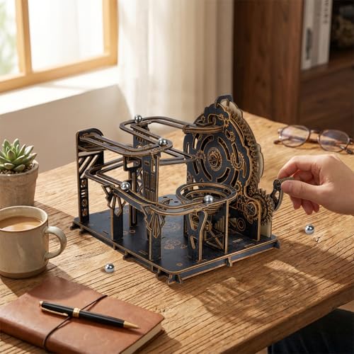 3D Wooden Puzzles for Adults, Mechanical Marble Run Model Kits to Build, DIY Wooden Puzzle with 6 Steel Marbles, Unique Birthday Gifts for Women Men - Image 4