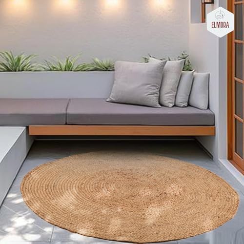 ELMORA Alfombra de yute redonda de fibra natural hecha a mano con encanto bohemio de 8 pies, suave, bohemia, trenzada, reversible, rústica, vintage, para interiores, cocina, dormitorio, sala de estar,