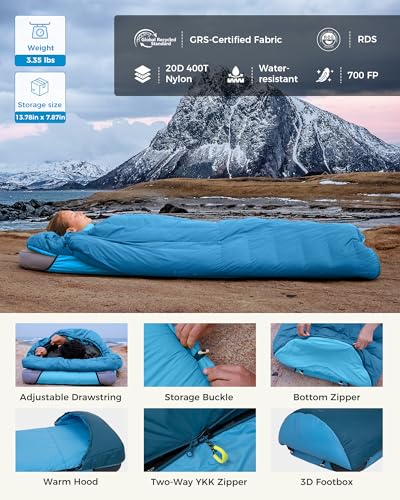 ATEPA Saco de Dormir de Plumas, 650FP / 700FP Reciclado, 3 Estaciones miniatura 5